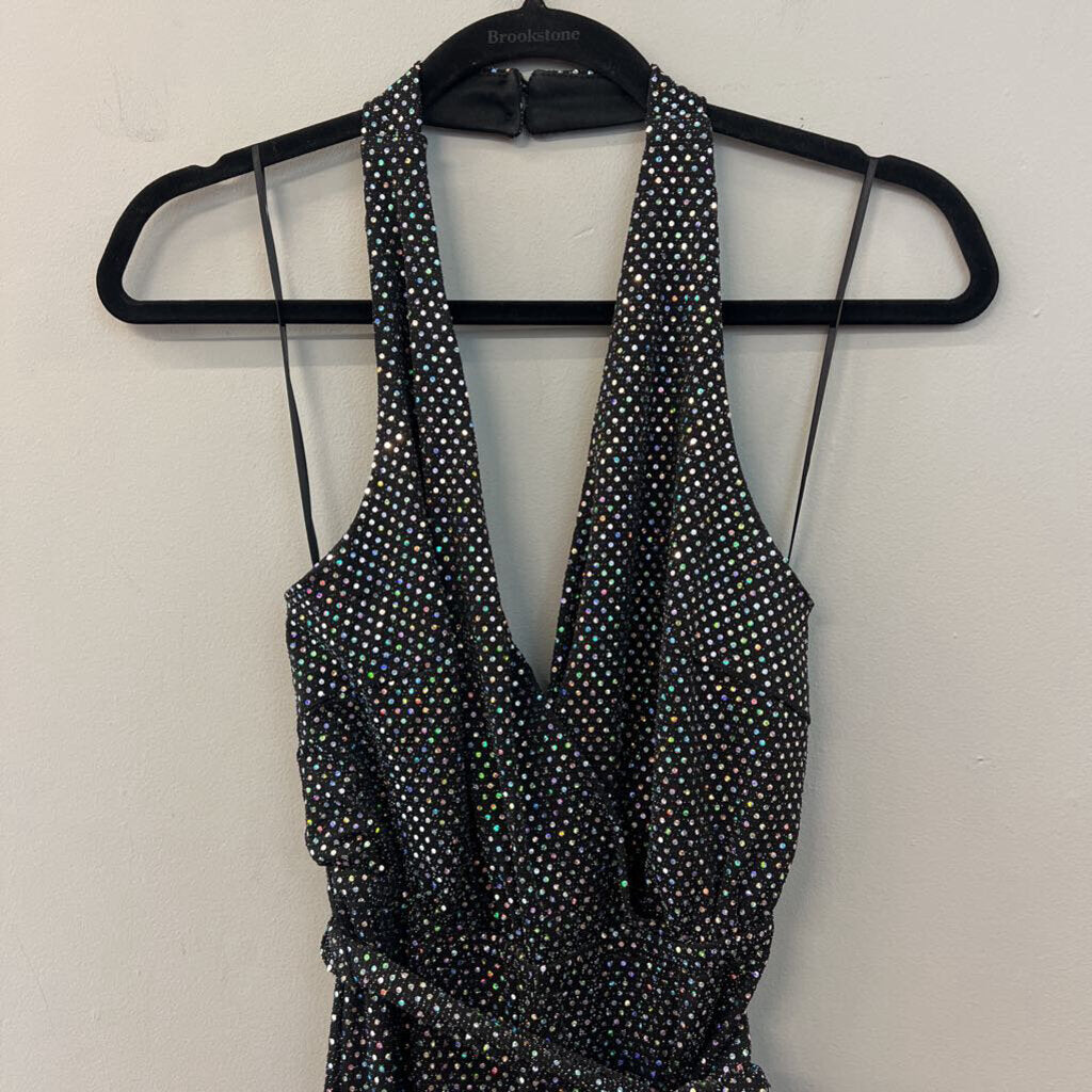 Flying Tomato Black/ Iridescent Sparkle Halter Top Jumpsuit Small