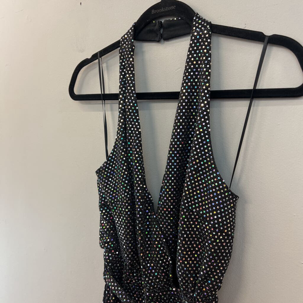 Flying Tomato Black/ Iridescent Sparkle Halter Top Jumpsuit Small