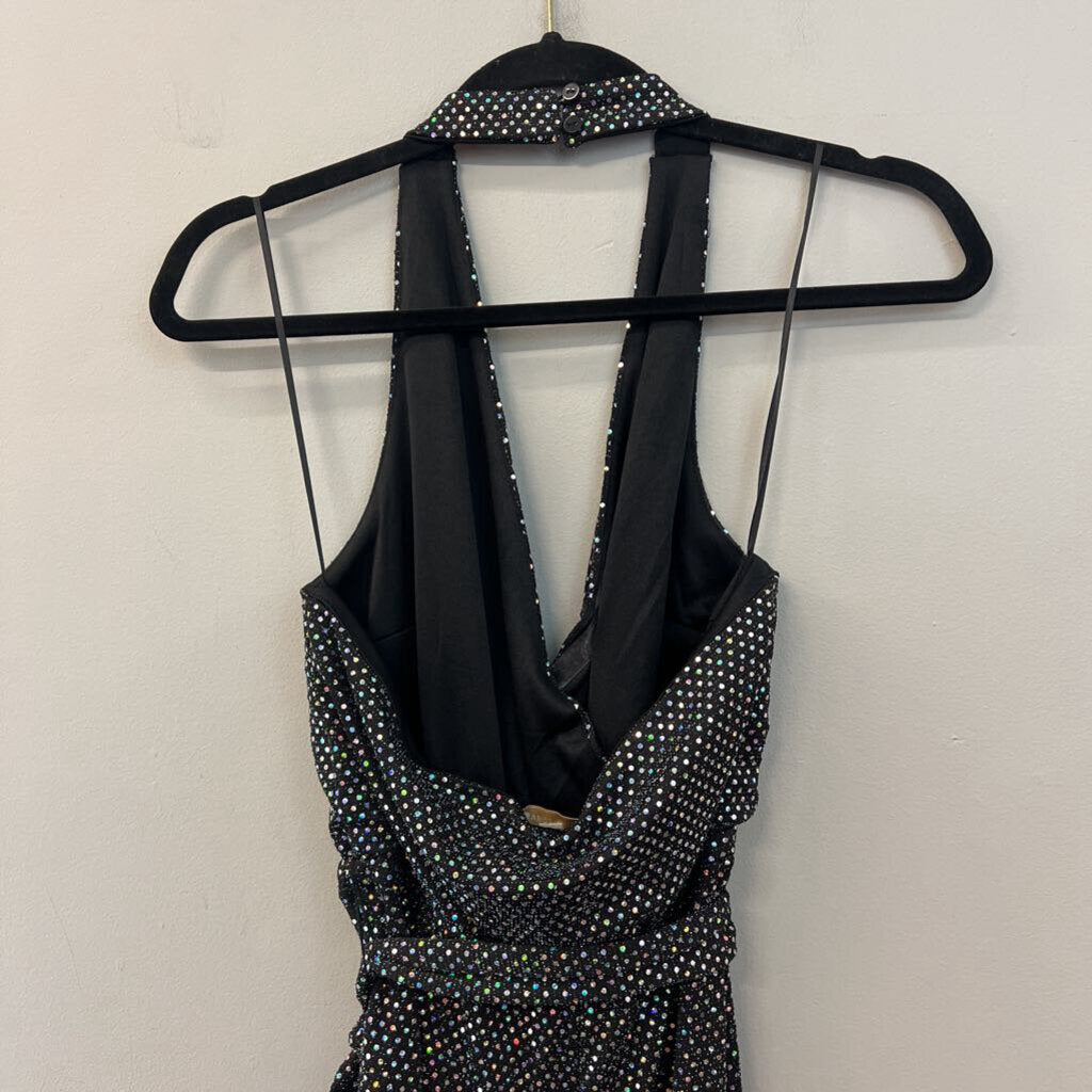 Flying Tomato Black/ Iridescent Sparkle Halter Top Jumpsuit Small
