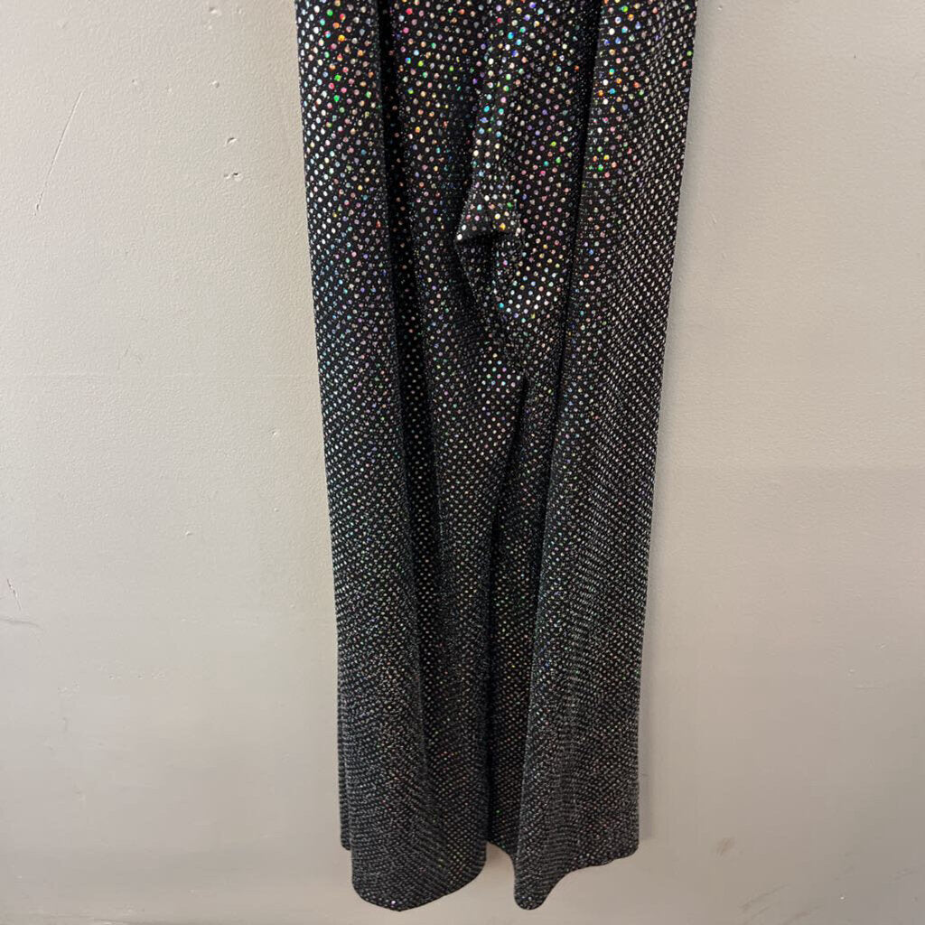 Flying Tomato Black/ Iridescent Sparkle Halter Top Jumpsuit Small