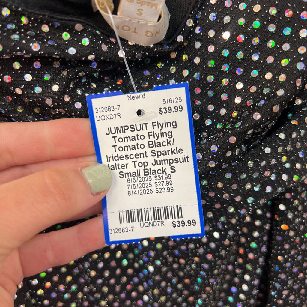 Flying Tomato Black/ Iridescent Sparkle Halter Top Jumpsuit Small
