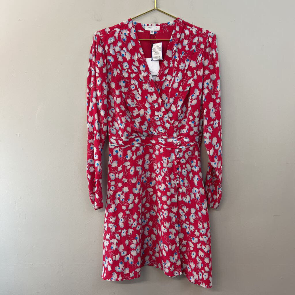 Equipment Red/ Blue Print Long Sleeve Dress Medium
