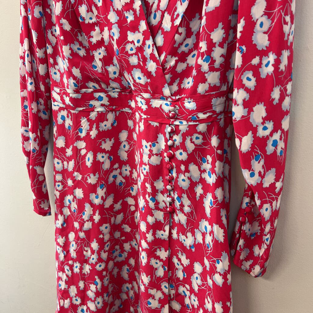 Equipment Red/ Blue Print Long Sleeve Dress Medium