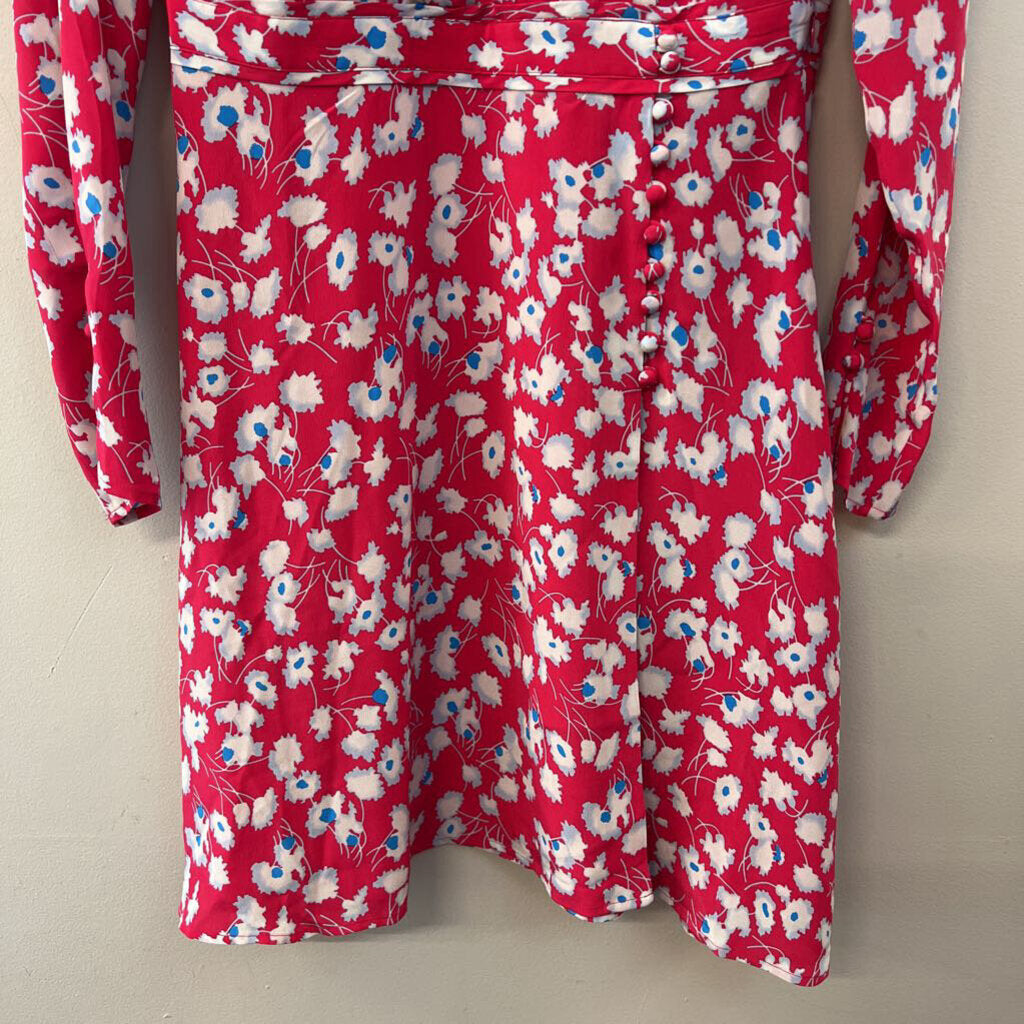 Equipment Red/ Blue Print Long Sleeve Dress Medium
