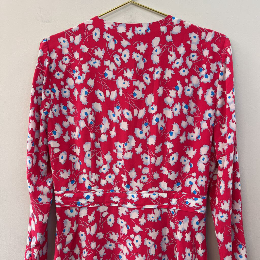 Equipment Red/ Blue Print Long Sleeve Dress Medium