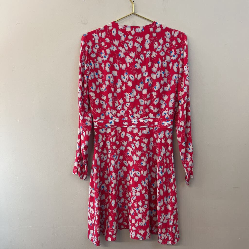 Equipment Red/ Blue Print Long Sleeve Dress Medium