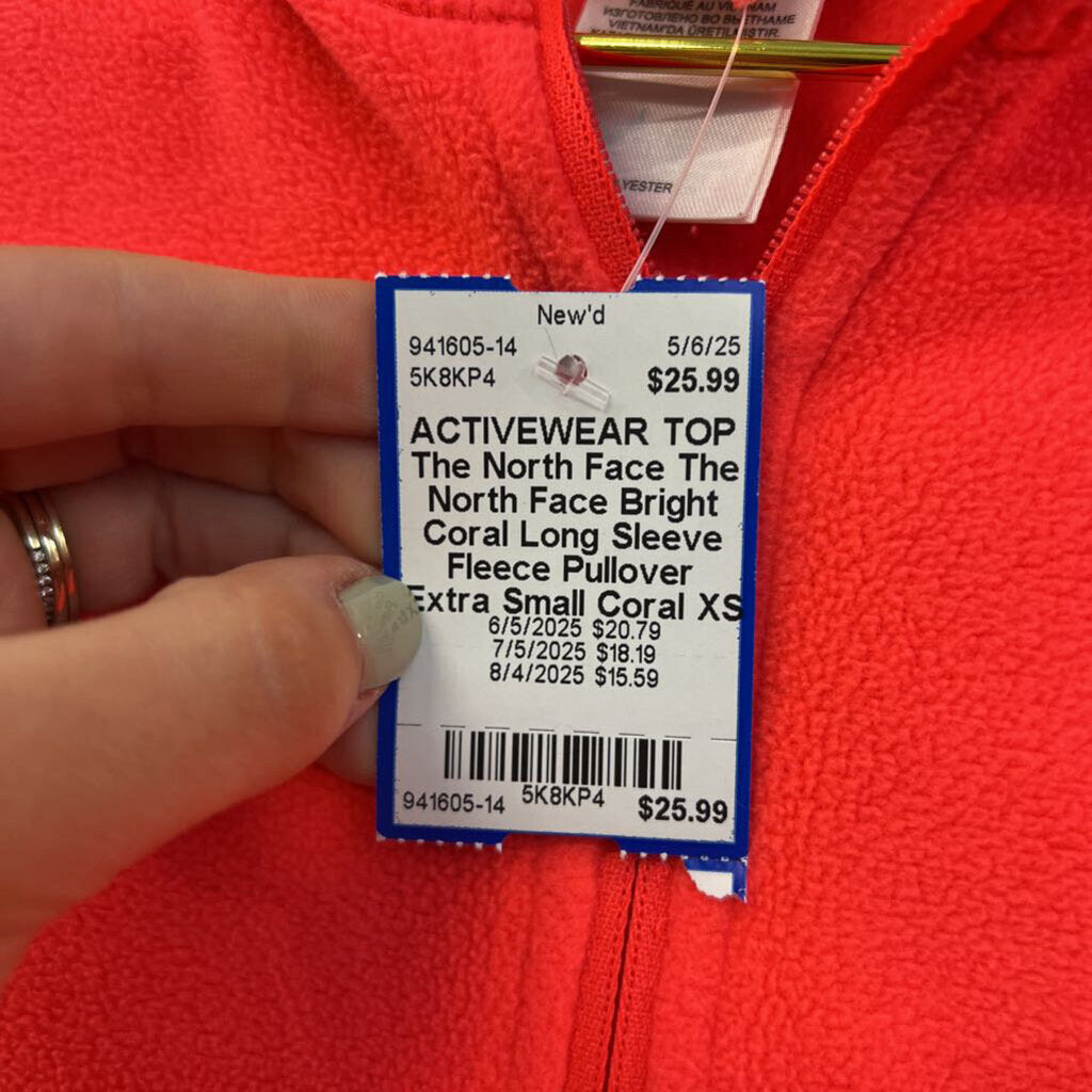 The North Face Bright Coral Long Sleeve Fleece Pullover Extra Small