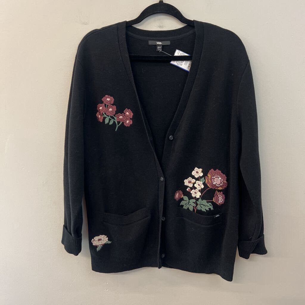 Vans Black Embroidered Flower Long Sleeve Cardigan Sweater XS/ S