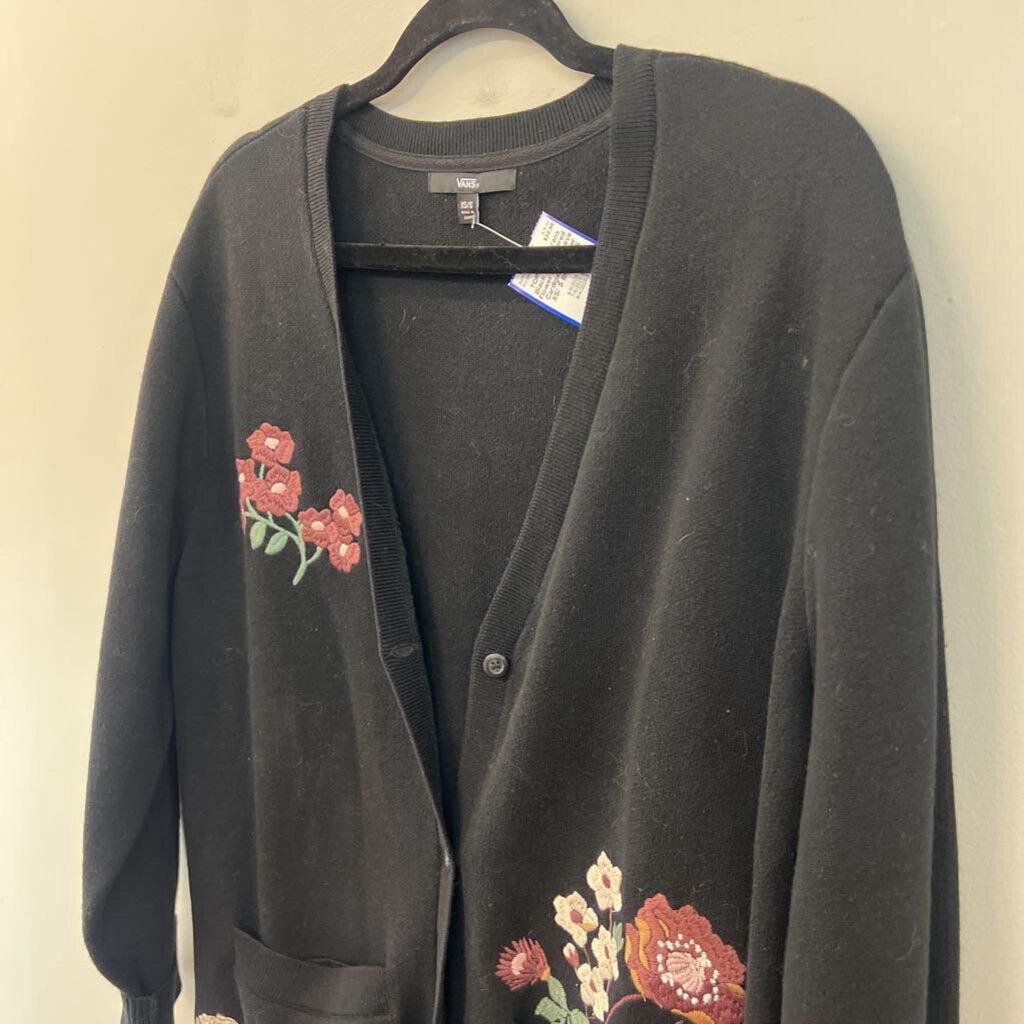 Vans Black Embroidered Flower Long Sleeve Cardigan Sweater XS/ S