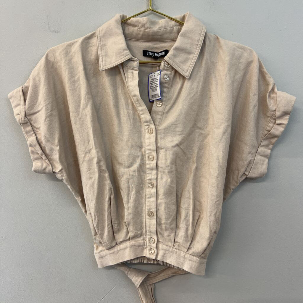 Steve Madden Brown Short Sleeve Cropped Button Front Top Small