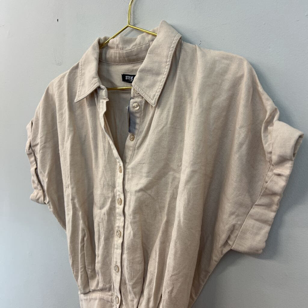 Steve Madden Brown Short Sleeve Cropped Button Front Top Small