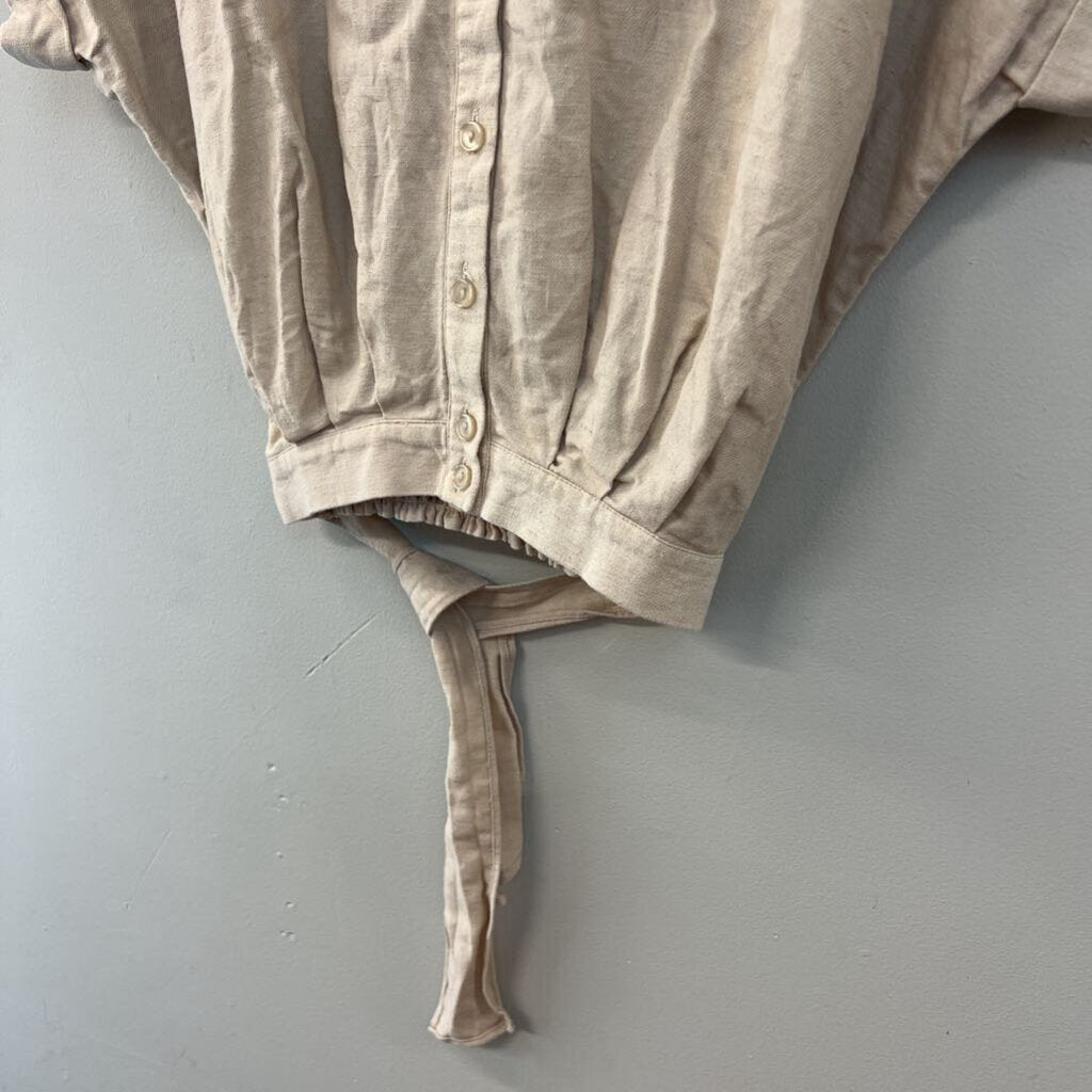 Steve Madden Brown Short Sleeve Cropped Button Front Top Small