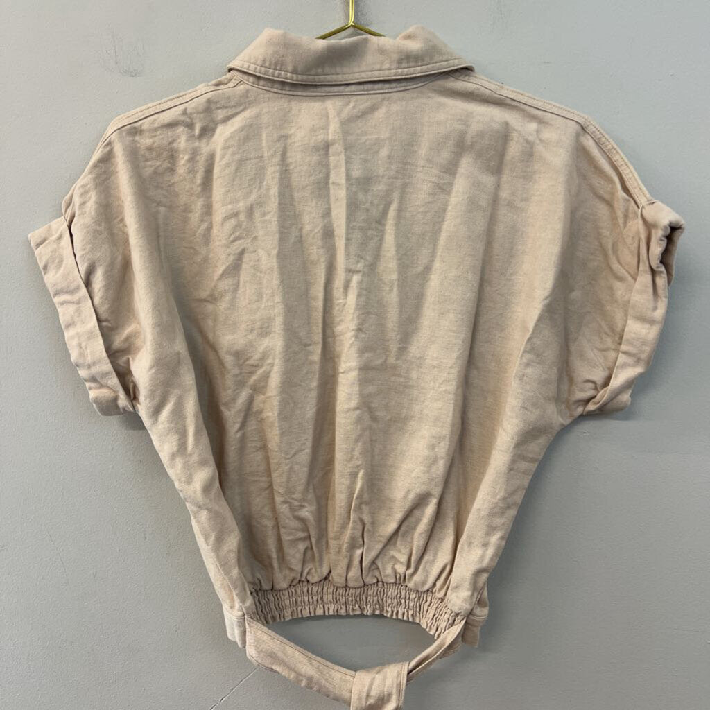 Steve Madden Brown Short Sleeve Cropped Button Front Top Small