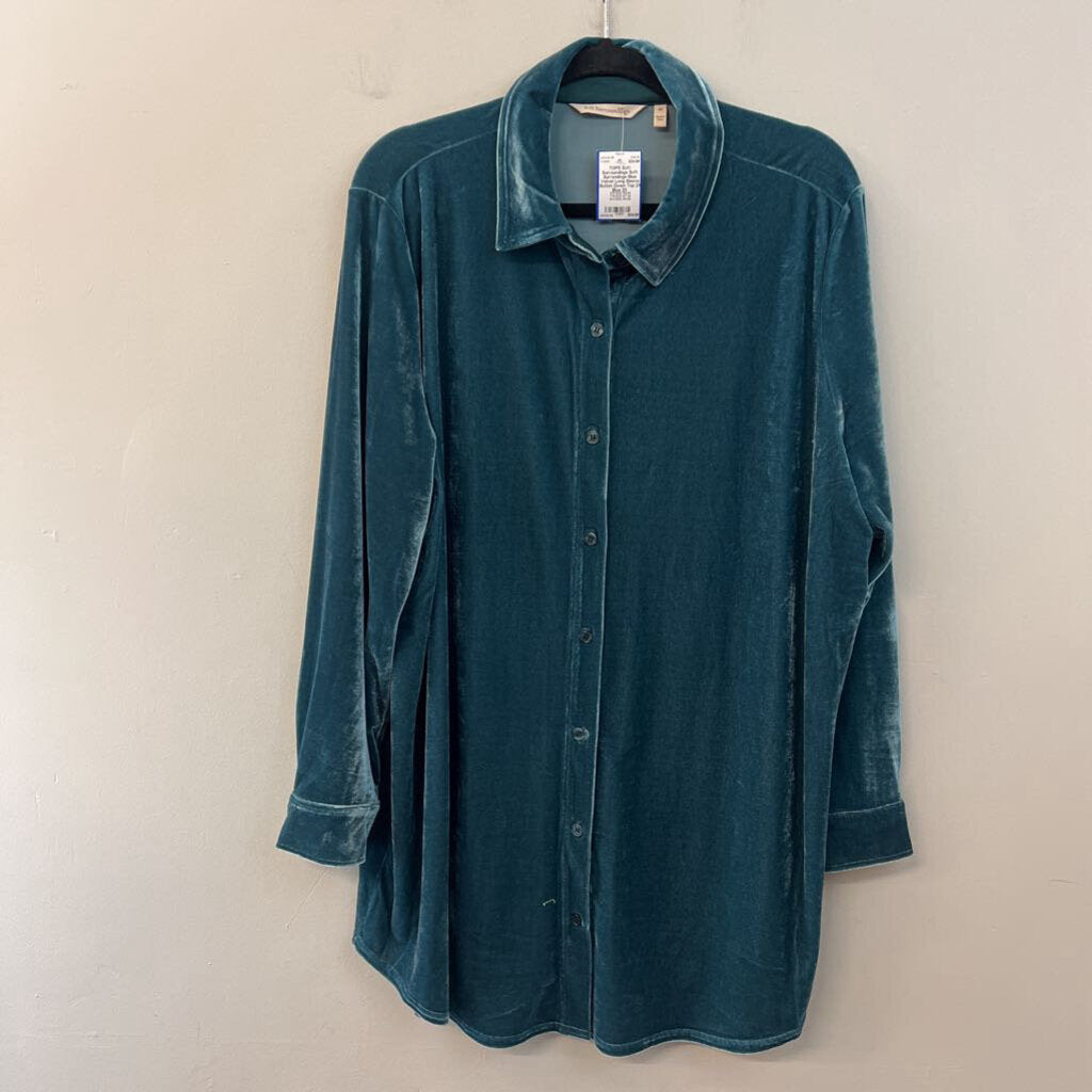 Soft Surrondings Blue Velvet Long Sleeve Button Down Top 2X