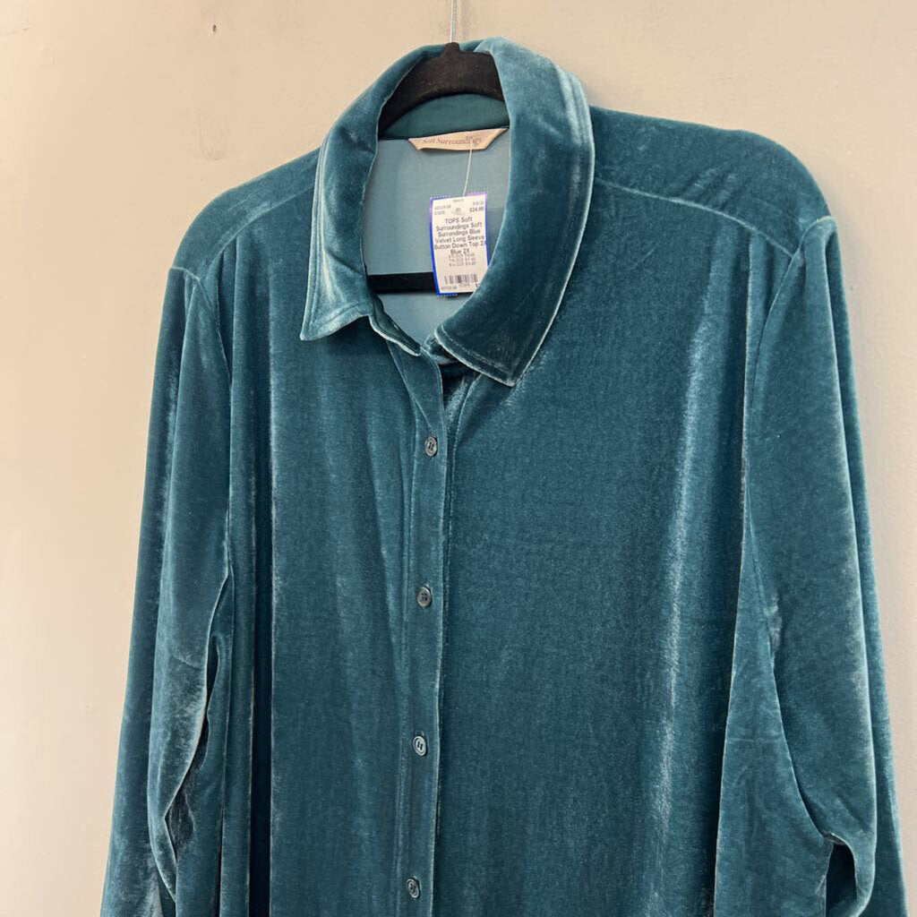 Soft Surrondings Blue Velvet Long Sleeve Button Down Top 2X