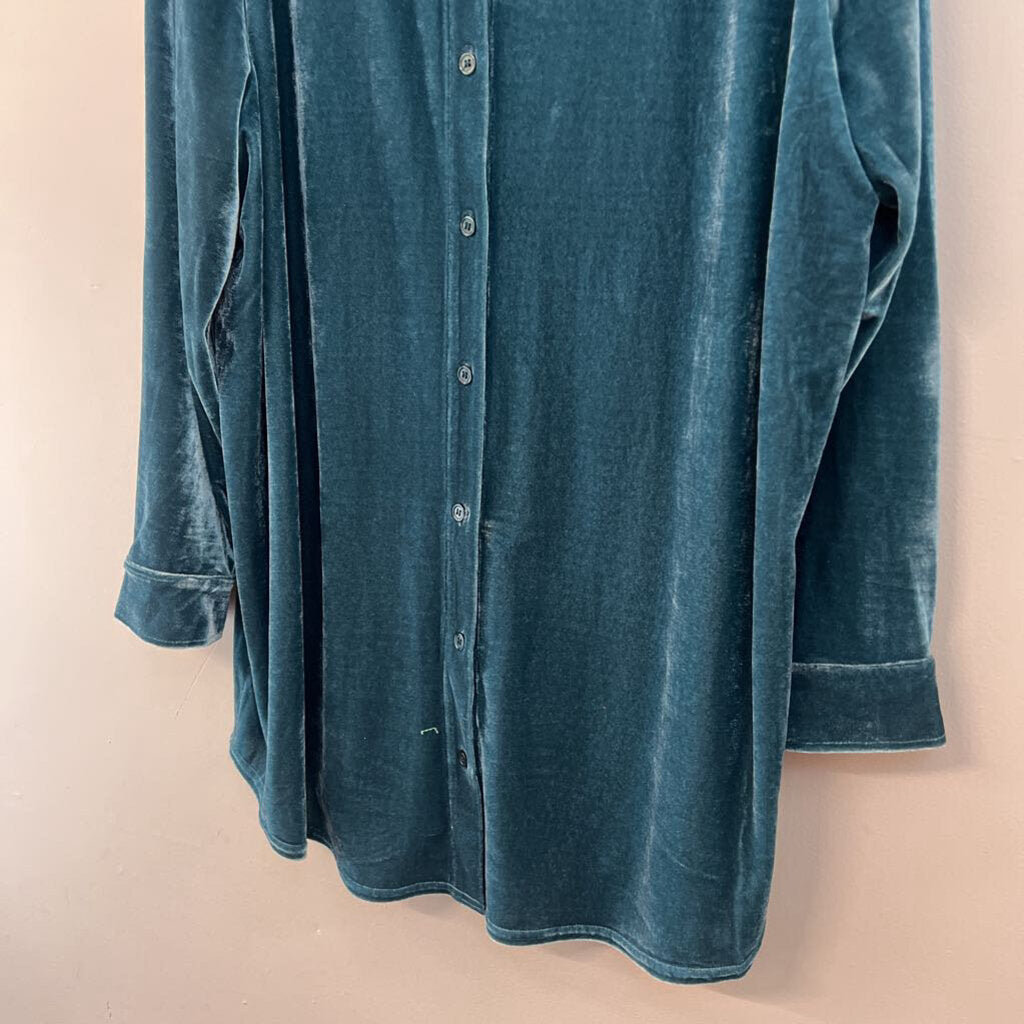 Soft Surrondings Blue Velvet Long Sleeve Button Down Top 2X