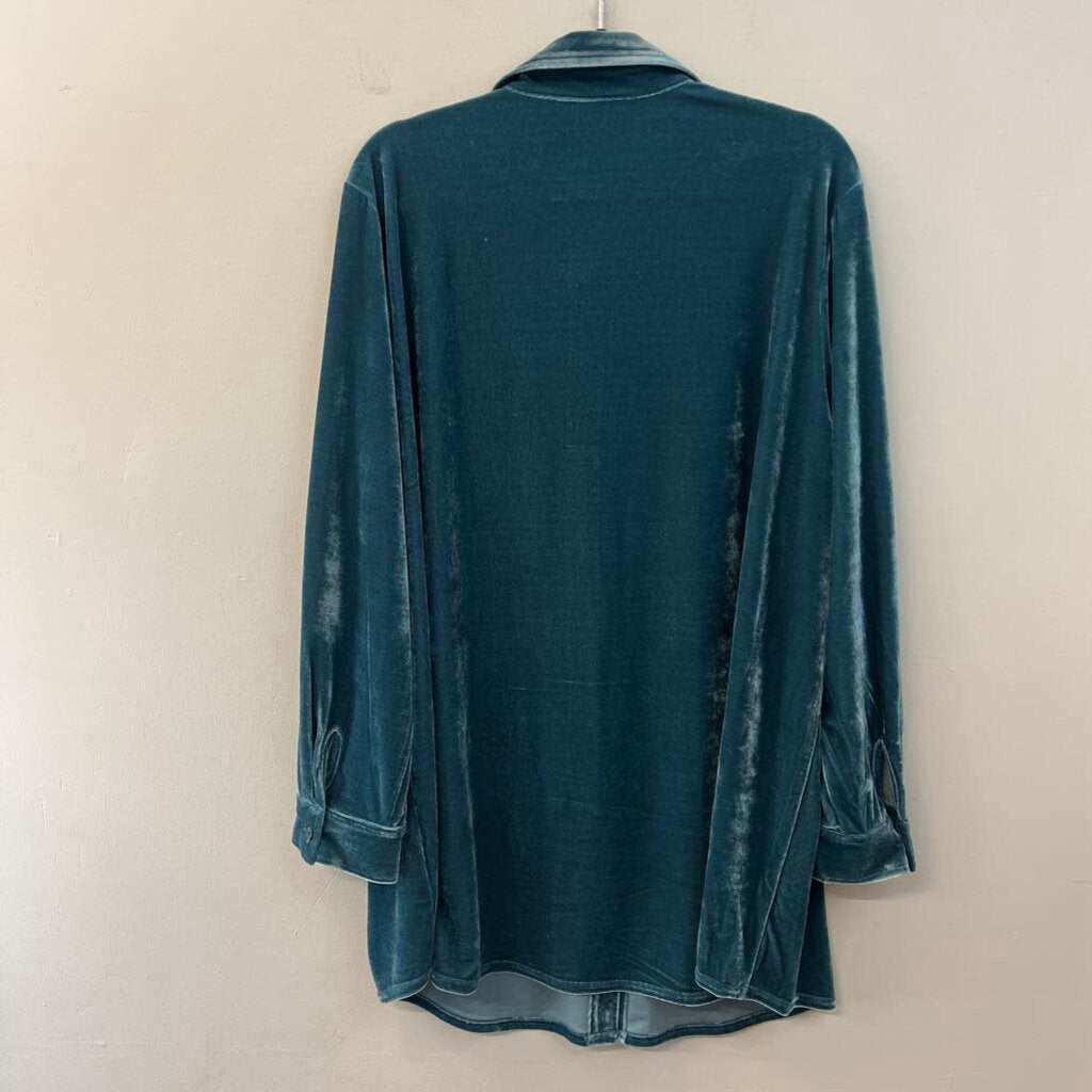 Soft Surrondings Blue Velvet Long Sleeve Button Down Top 2X