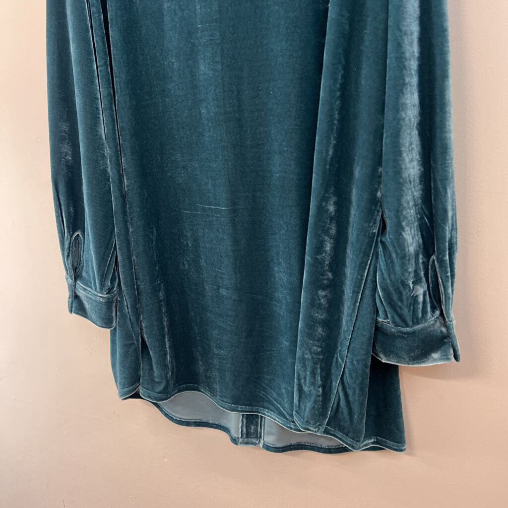 Soft Surrondings Blue Velvet Long Sleeve Button Down Top 2X