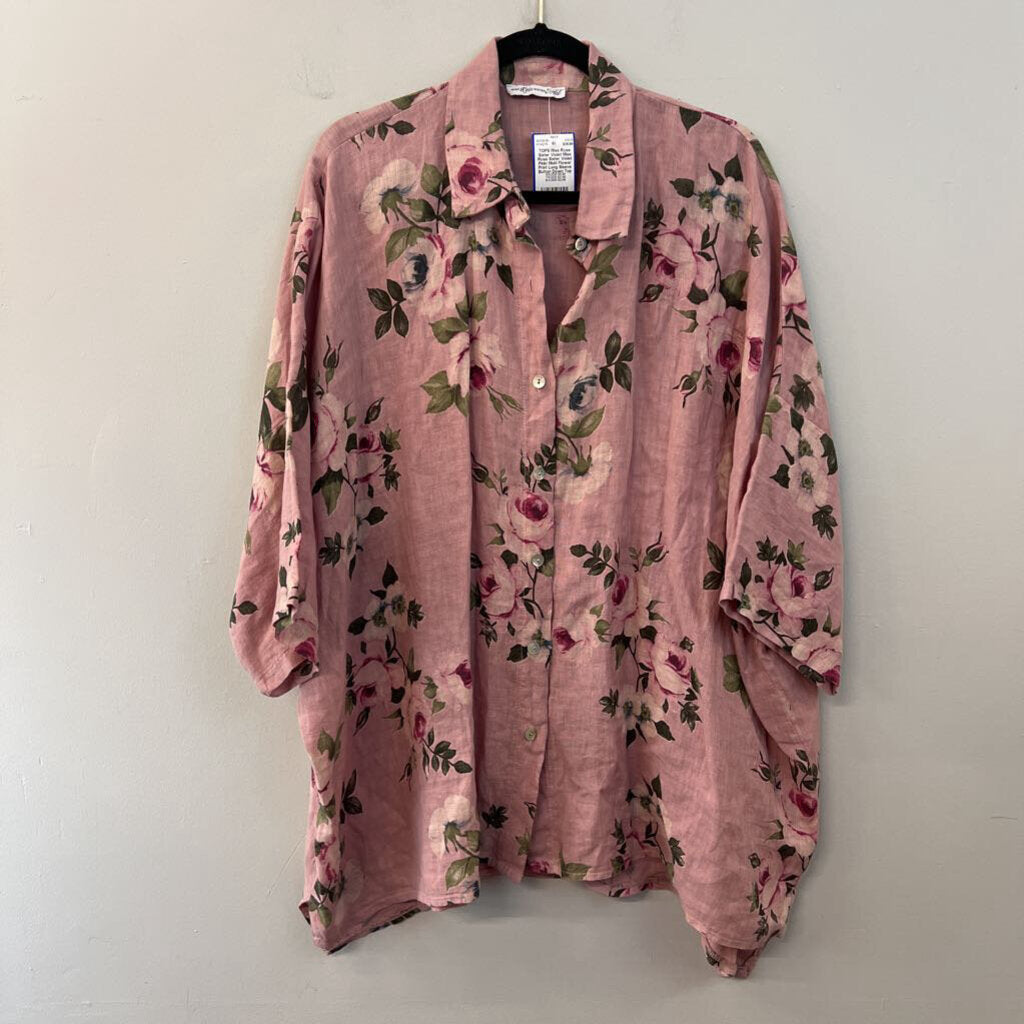 Miss Rose Sister Violet Pink/ Multi Flower Print Long Sleeve Button Down Top One Size