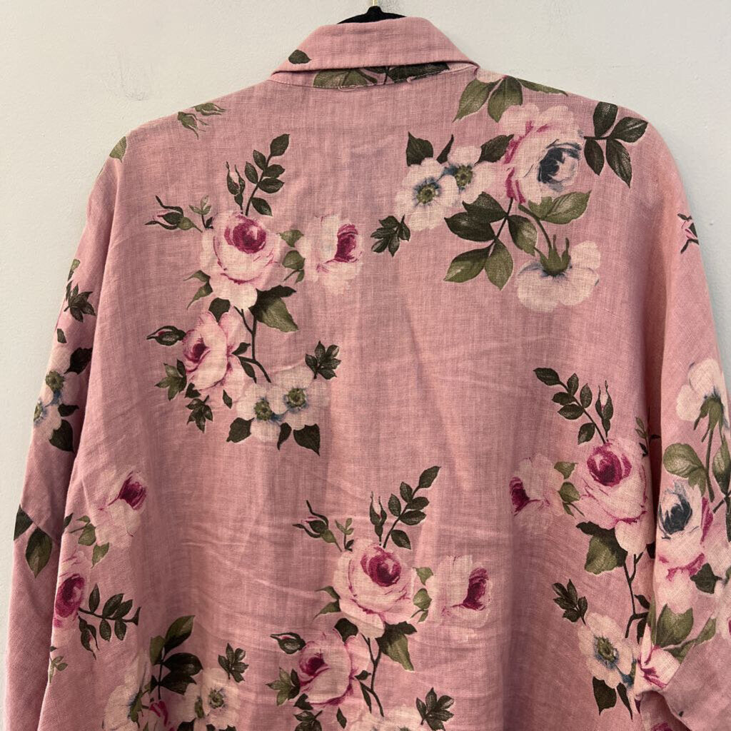 Miss Rose Sister Violet Pink/ Multi Flower Print Long Sleeve Button Down Top One Size