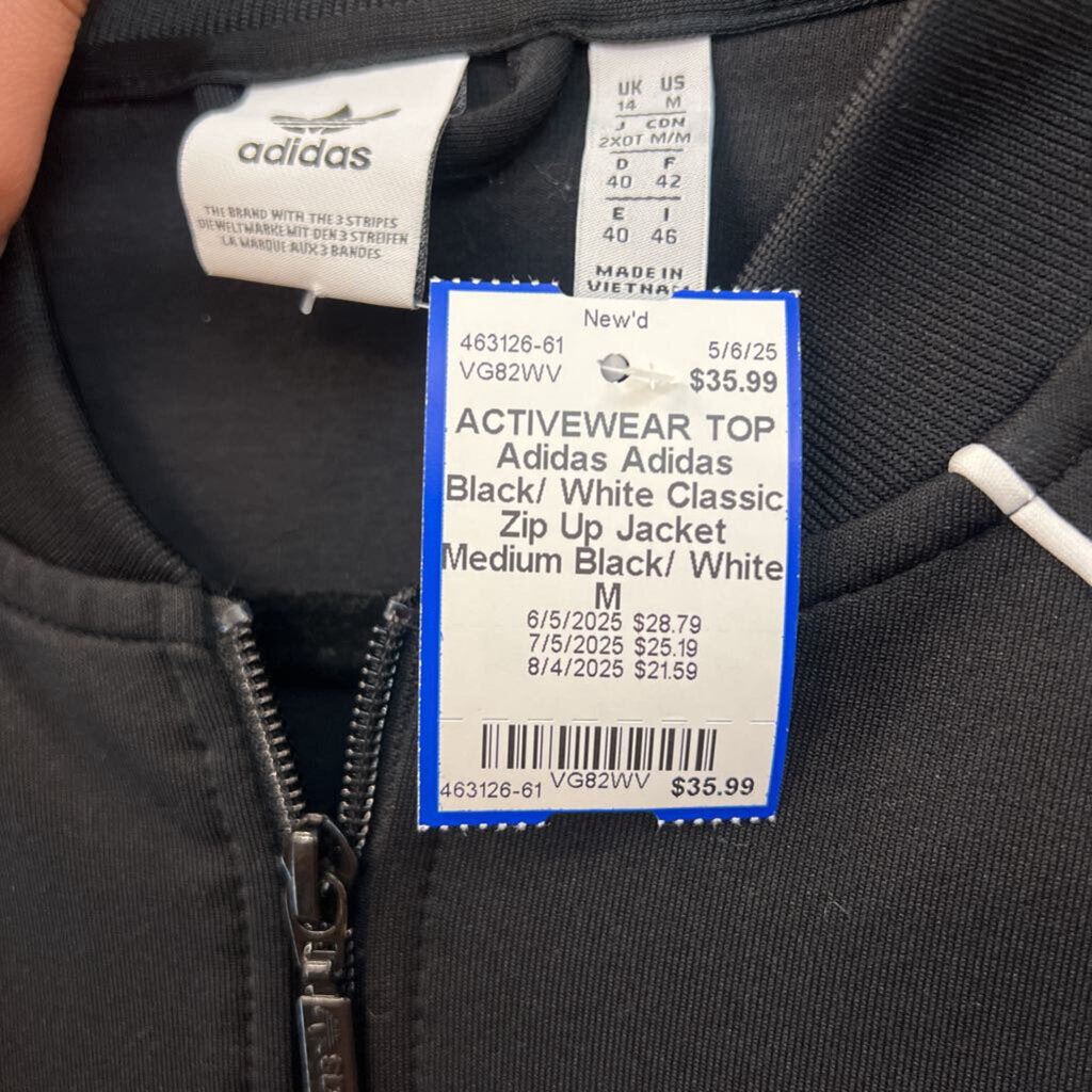 Adidas Black/ White Classic Zip Up Jacket Medium