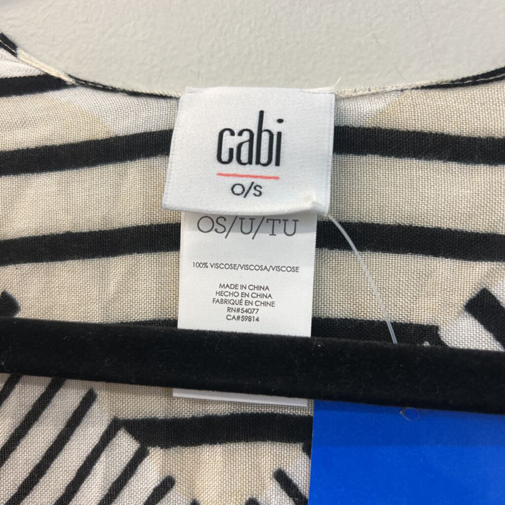 Cabi Cream/ Black Print Short Sleeve Open Front Kimono Top One Size