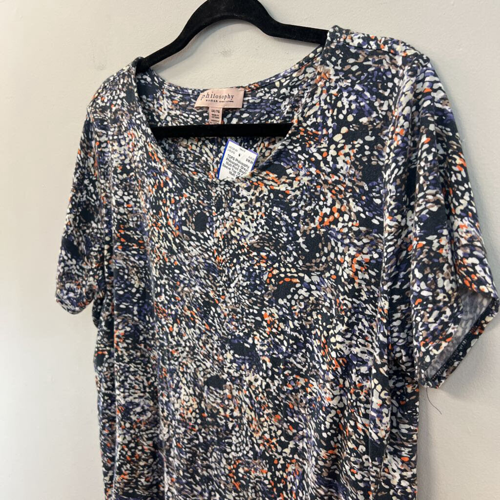 Philosophy Grey/ Multi Print Short Sleeve Top 1X