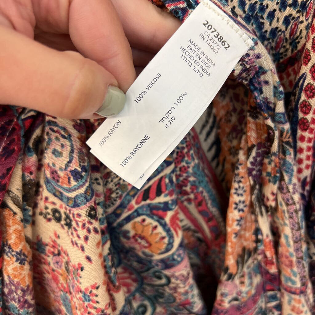 Black Tape Cream/ Multi Print Short Sleeve Open Front Kimono Top 3X