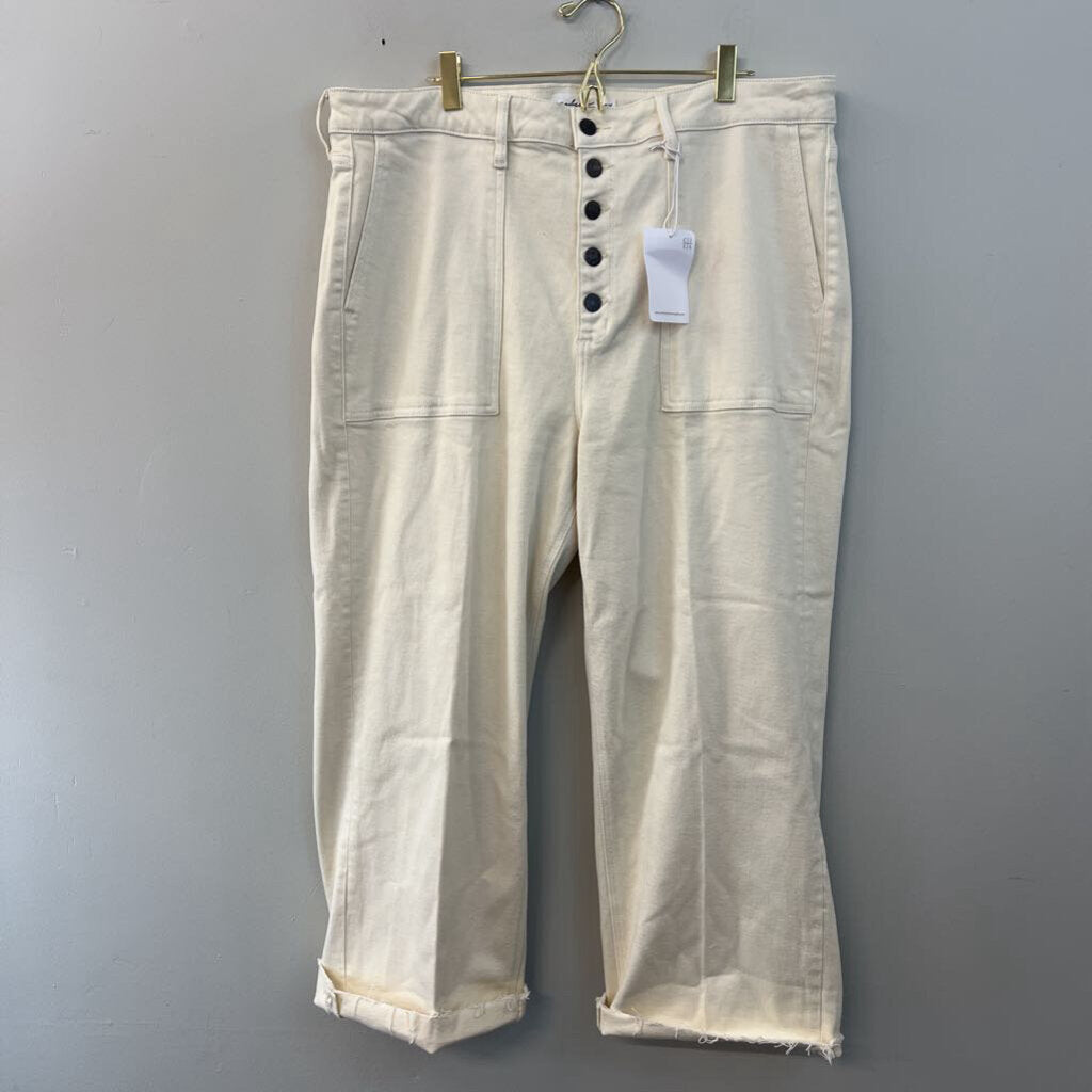 Carly Jean Cream High Waisted Frayed Hem Jeans 2X