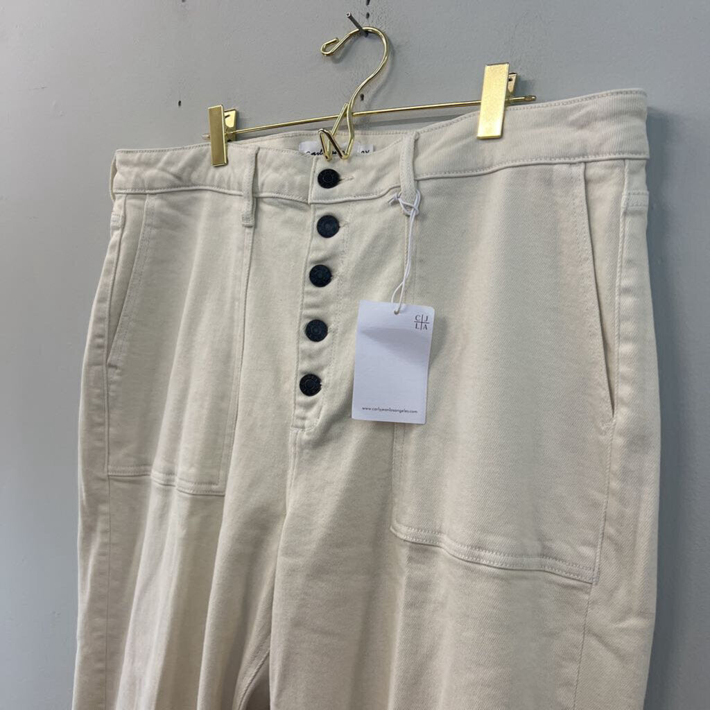 Carly Jean Cream High Waisted Frayed Hem Jeans 2X