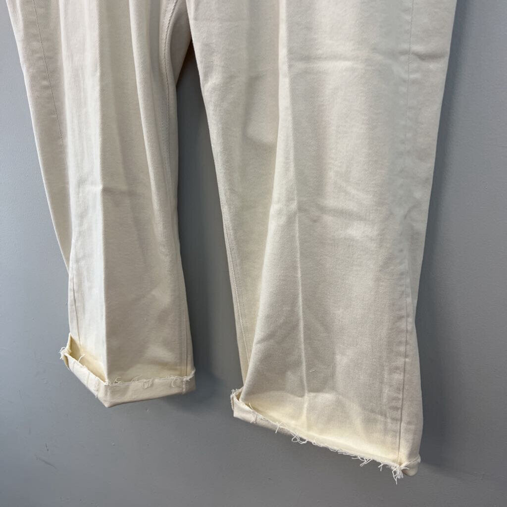 Carly Jean Cream High Waisted Frayed Hem Jeans 2X