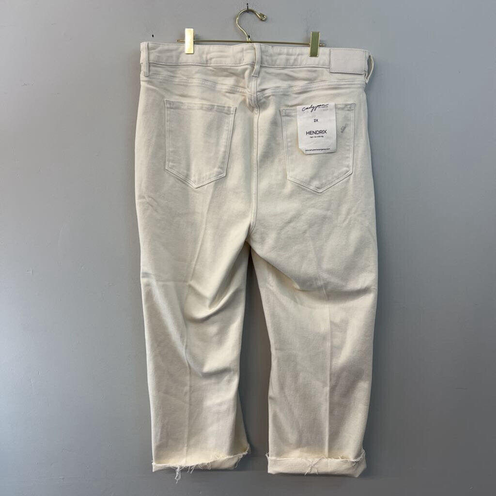 Carly Jean Cream High Waisted Frayed Hem Jeans 2X