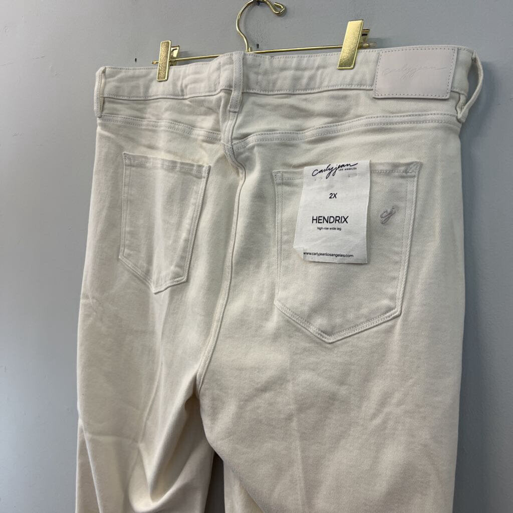 Carly Jean Cream High Waisted Frayed Hem Jeans 2X