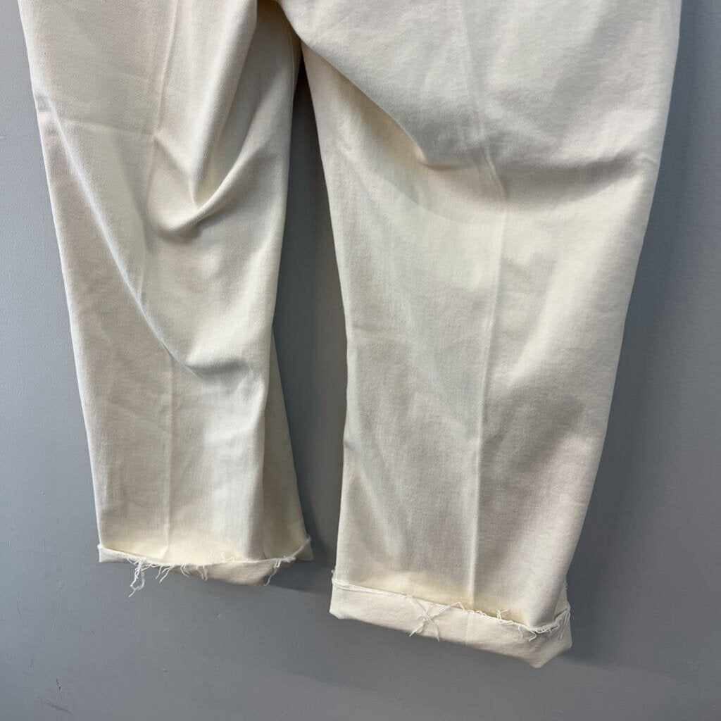 Carly Jean Cream High Waisted Frayed Hem Jeans 2X