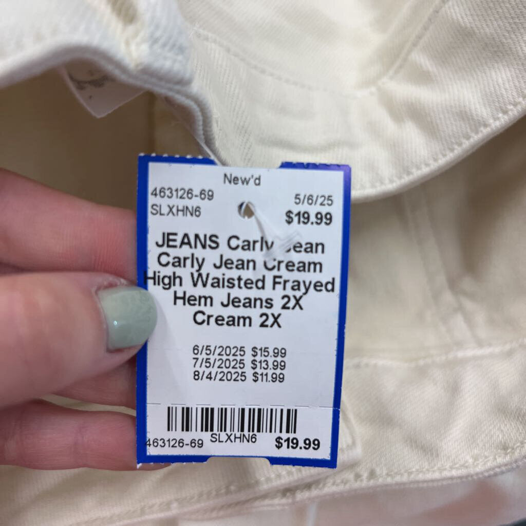 Carly Jean Cream High Waisted Frayed Hem Jeans 2X