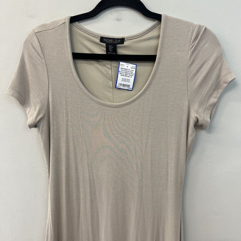 Rachel Zoe Brown Ribbed Short Sleeve Maxi Dress Small
