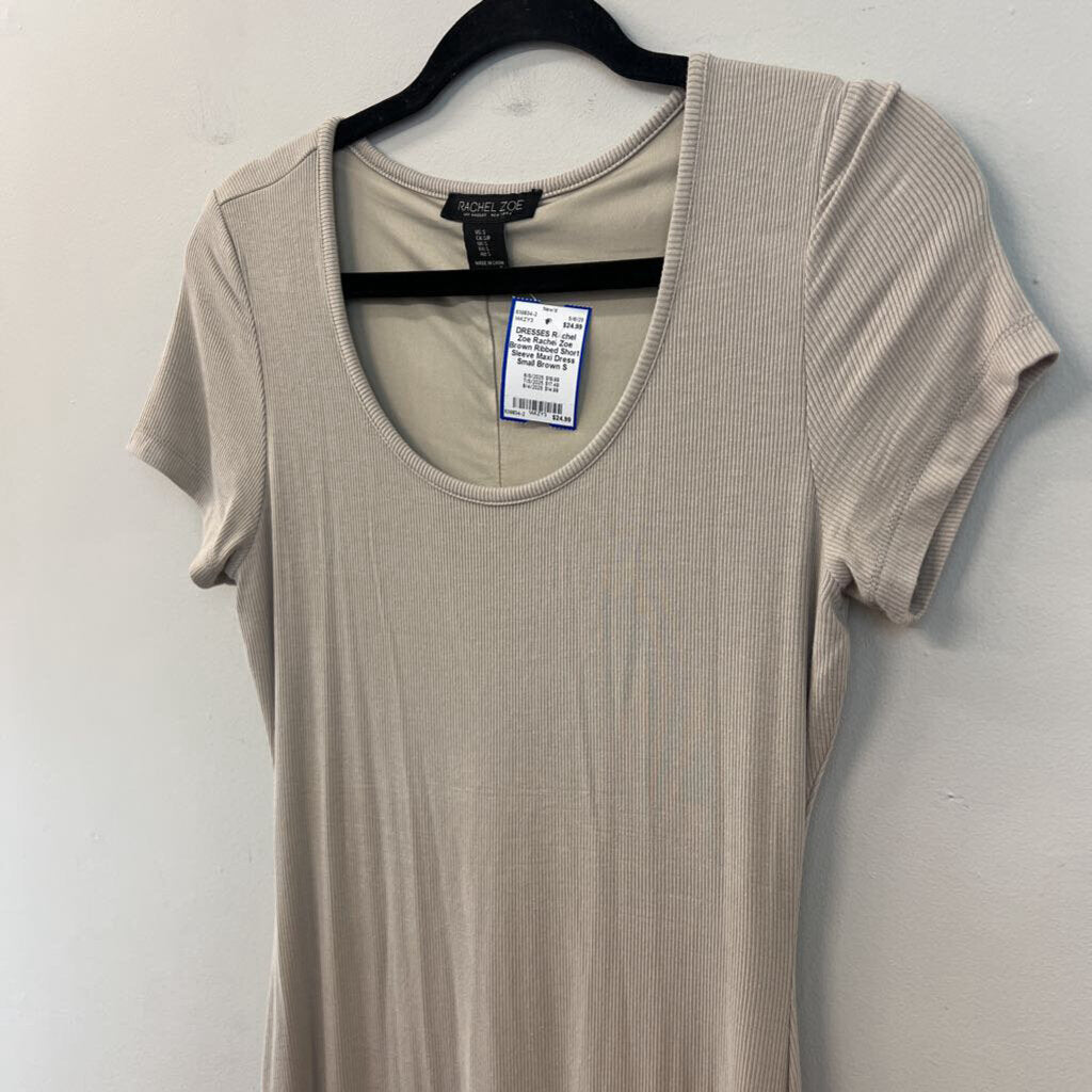 Rachel Zoe Brown Ribbed Short Sleeve Maxi Dress Small