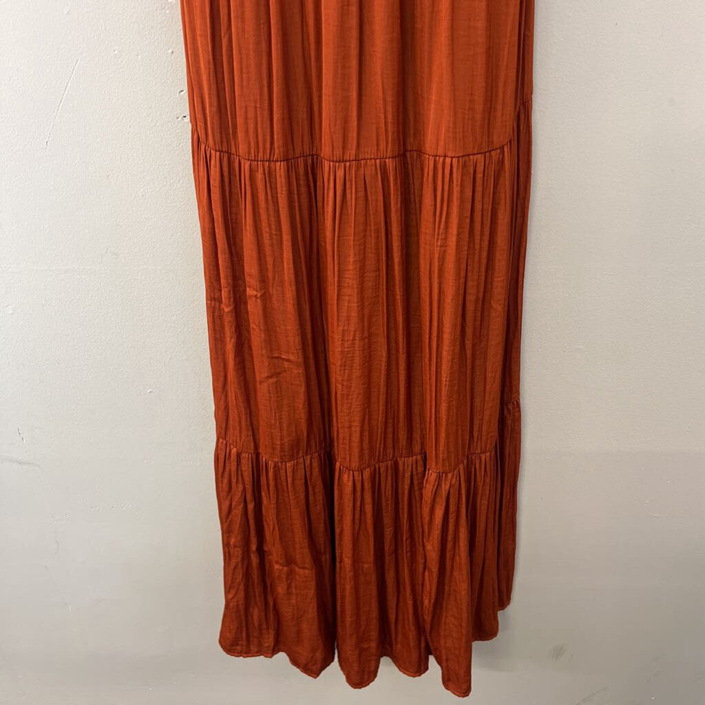 She and Sky Burnt Orange Silky Maxi Dress Small