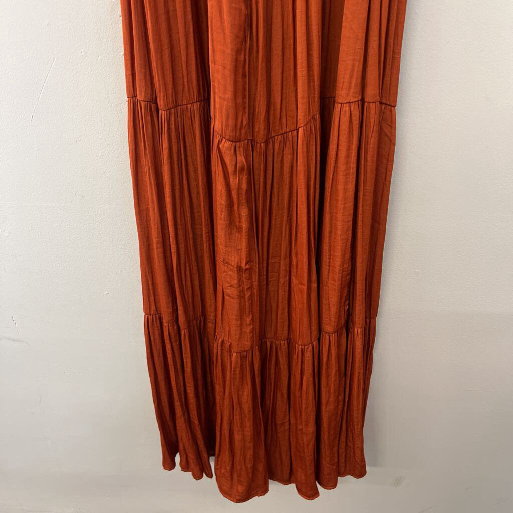 She and Sky Burnt Orange Silky Maxi Dress Small