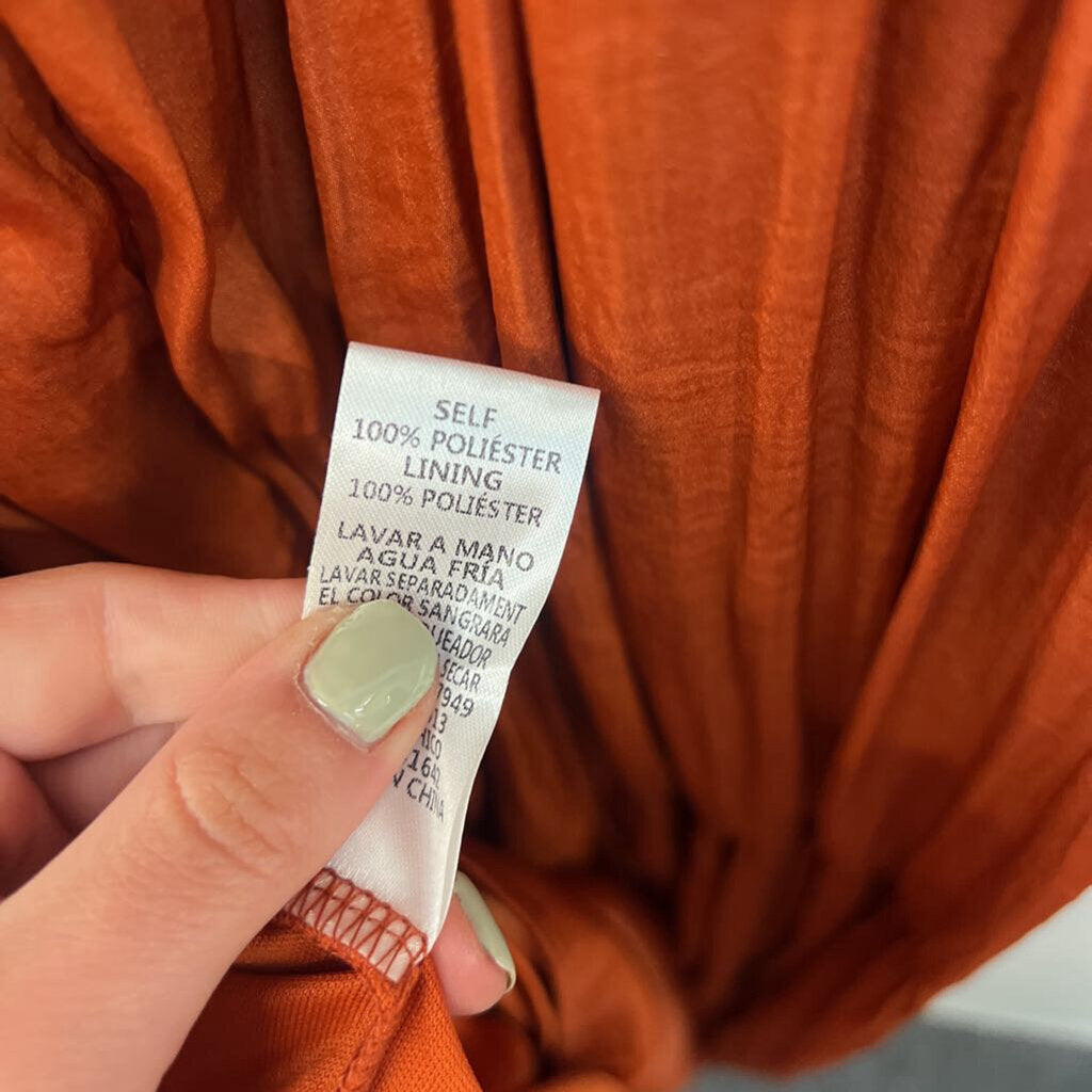 She and Sky Burnt Orange Silky Maxi Dress Small
