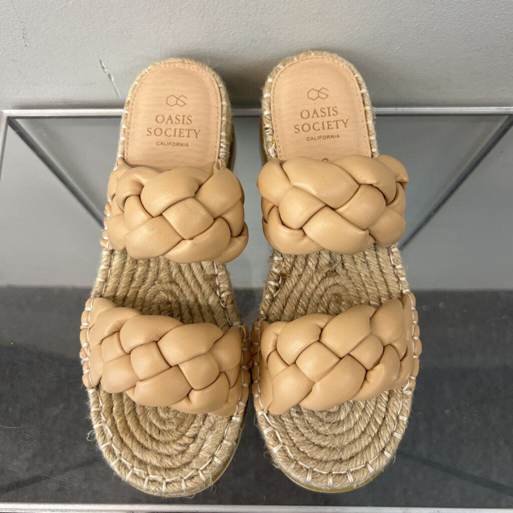 Oasis Society Brown Braided Leather Double Strap Platform Sandals 6