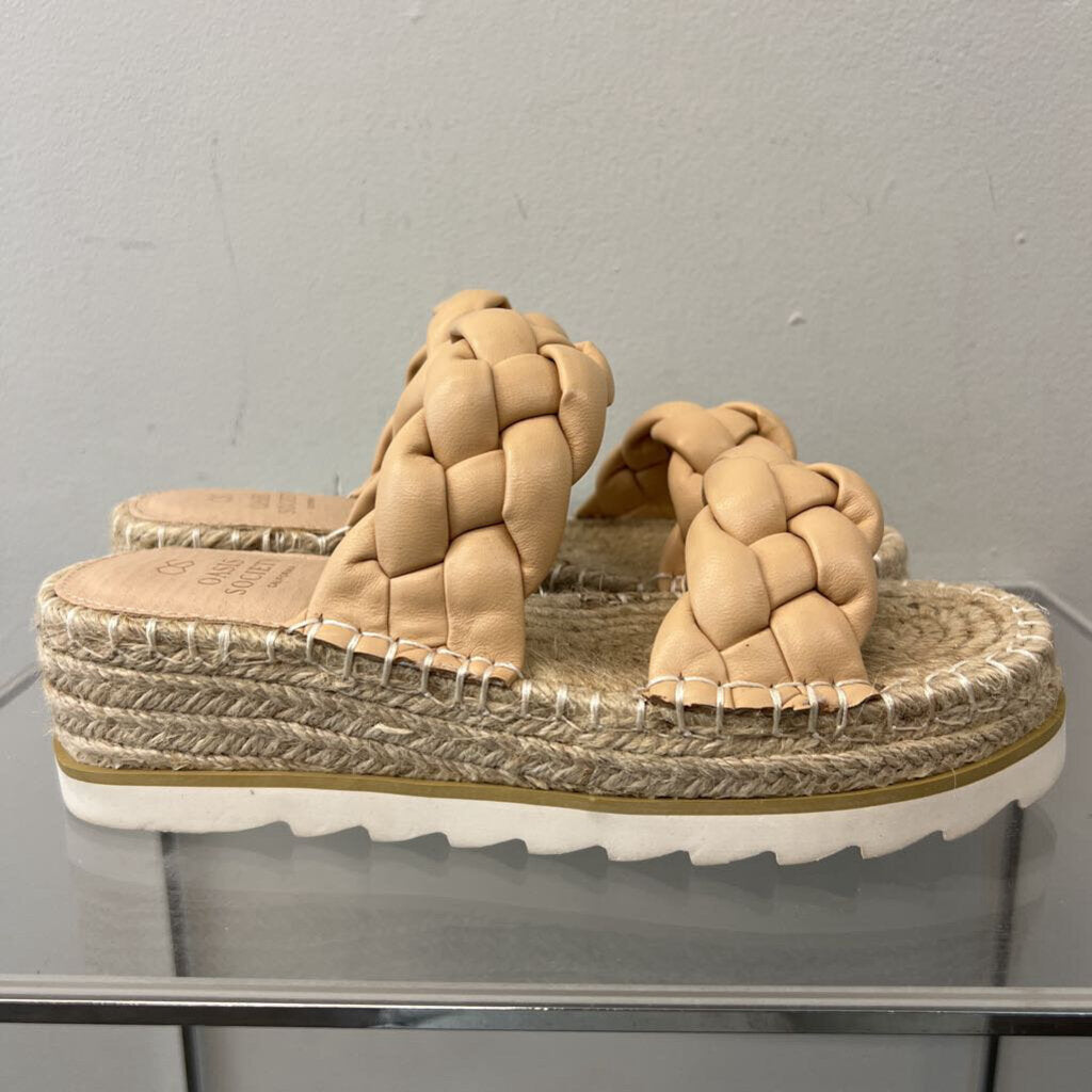 Oasis Society Brown Braided Leather Double Strap Platform Sandals 6