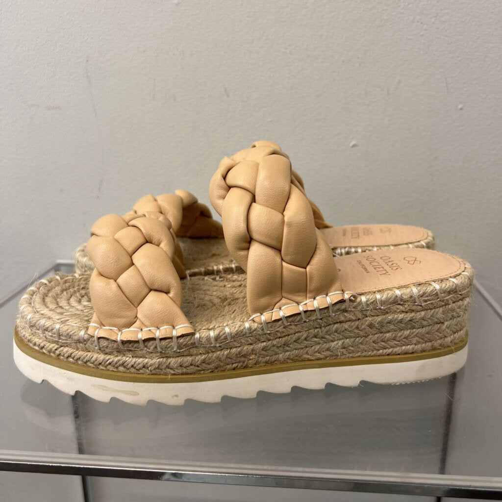 Oasis Society Brown Braided Leather Double Strap Platform Sandals 6