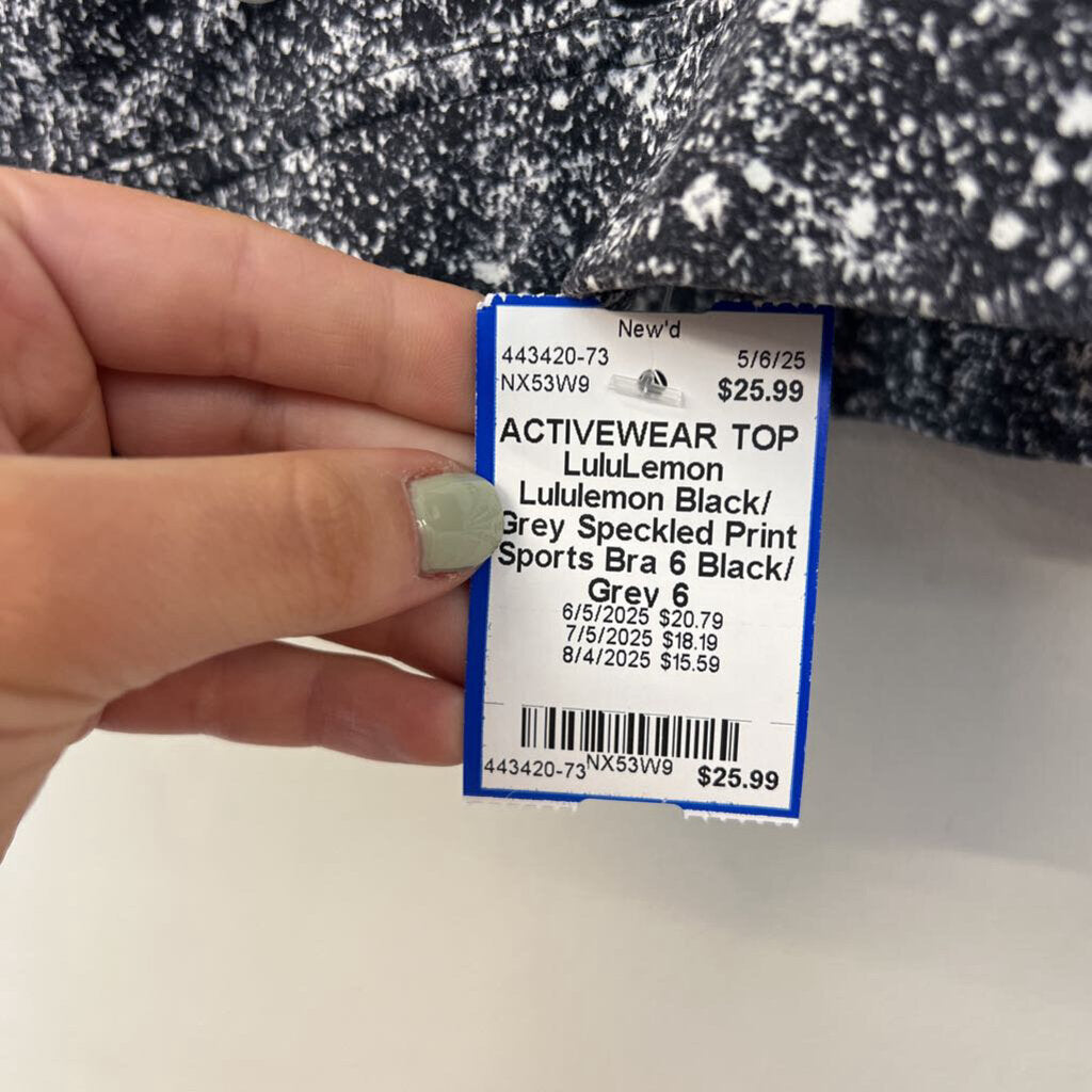 Lululemon Black/ Grey Speckled Print Sports Bra 6