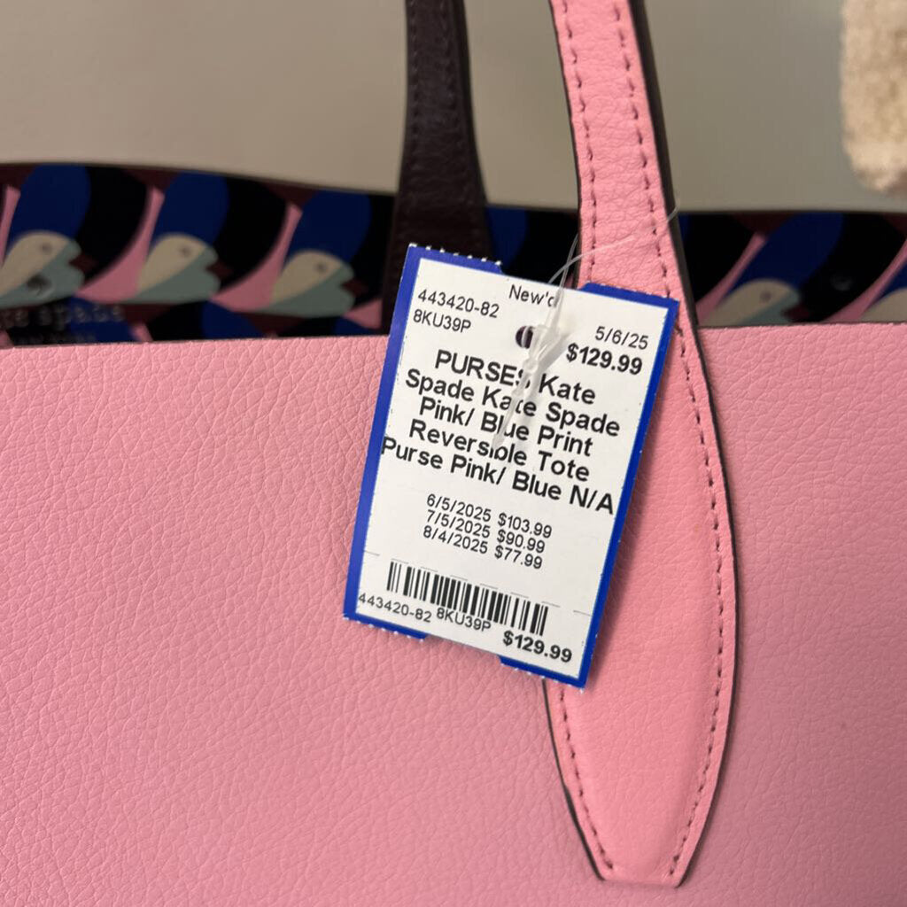 Kate Spade Pink/ Blue Print Reversible Tote Purse