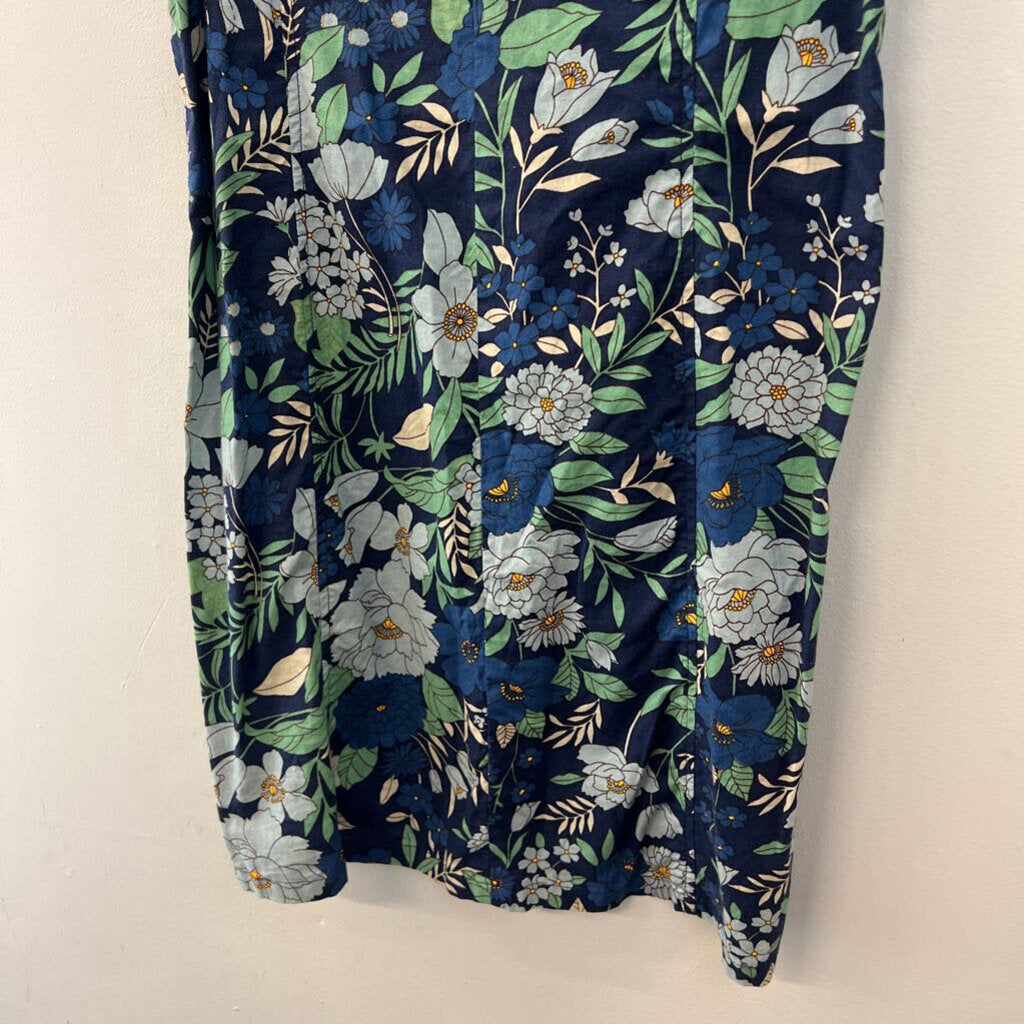 Apsara Blue/ Green Flower Print Tank Dress Medium