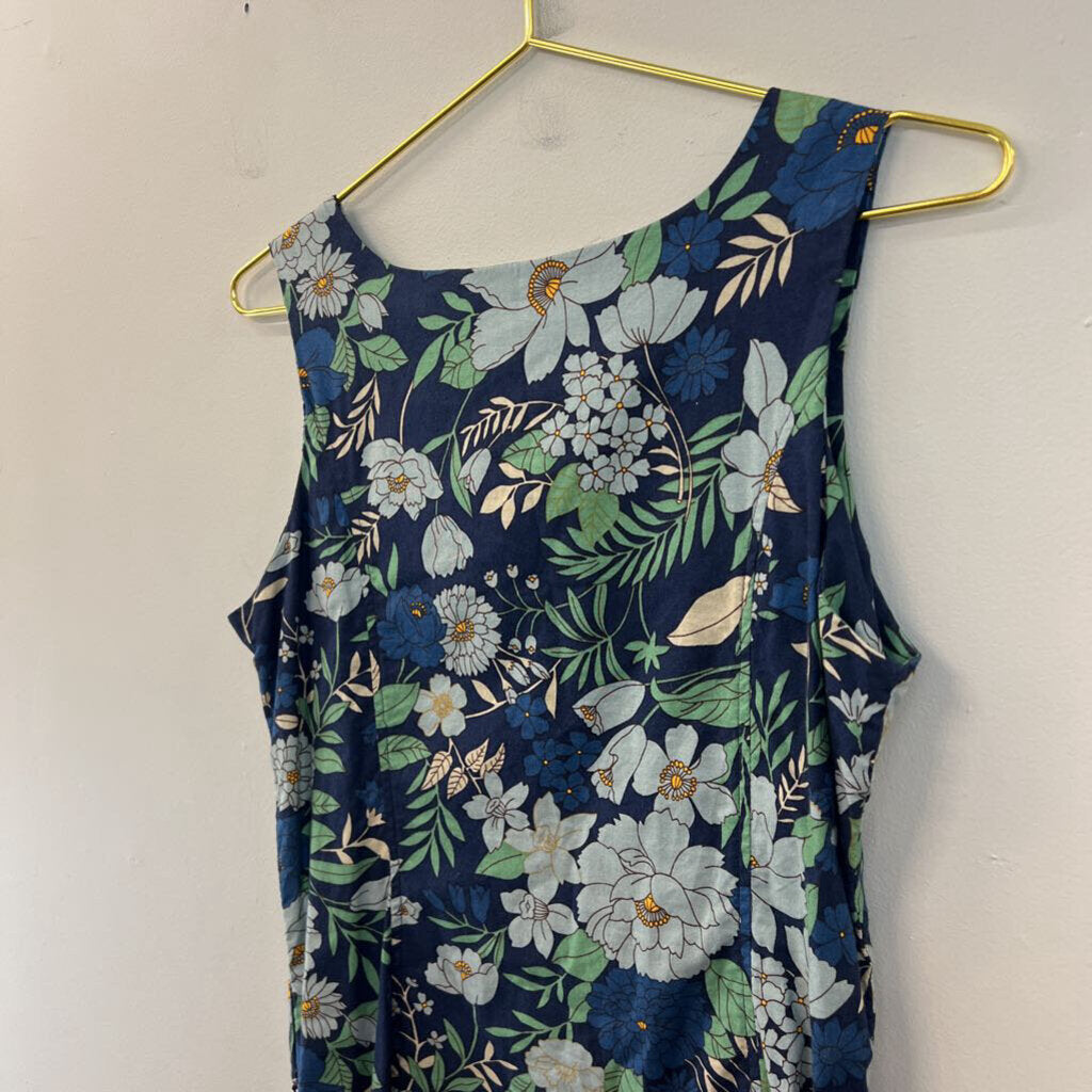 Apsara Blue/ Green Flower Print Tank Dress Medium