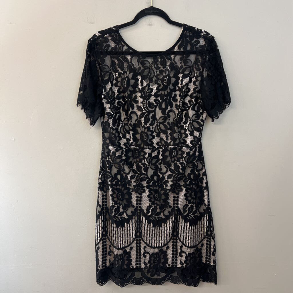 MSLG Black/ White Lace Short Sleeve Dress Large
