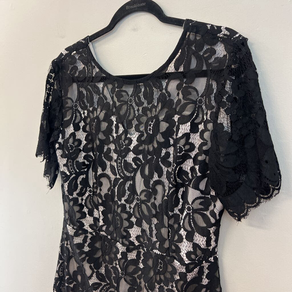 MSLG Black/ White Lace Short Sleeve Dress Large