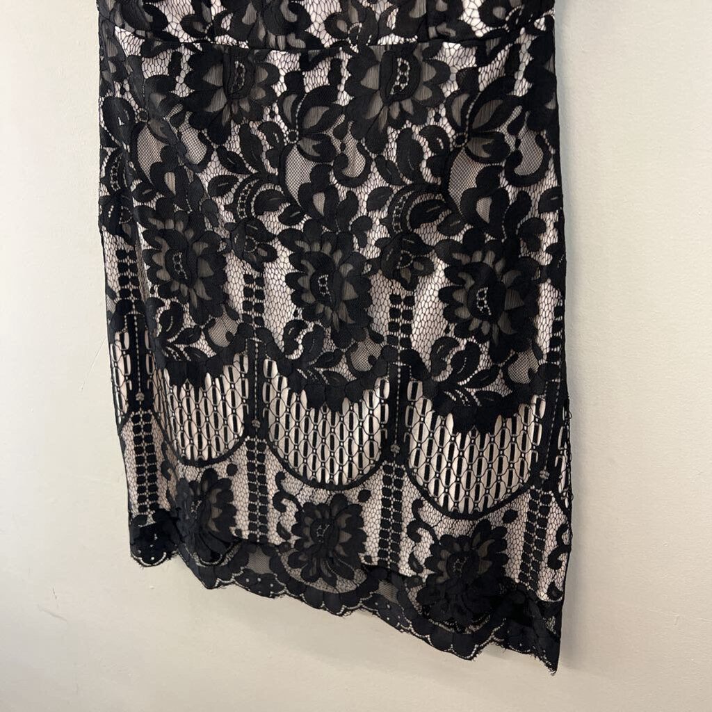 MSLG Black/ White Lace Short Sleeve Dress Large
